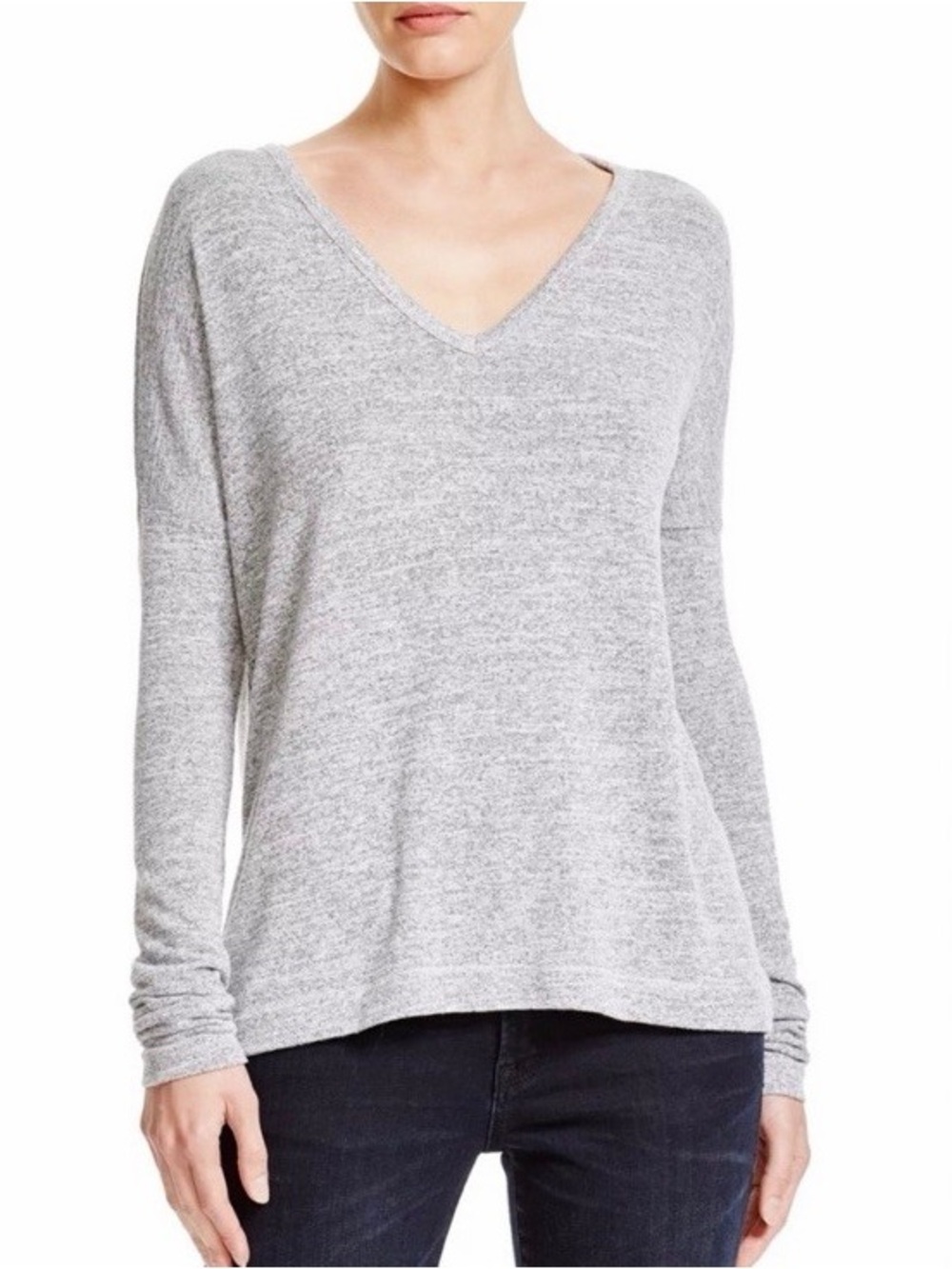 Rag & Bone \Jean Long-Sleeve V-Neck Top Size L Heather Gray Soft Stretchy